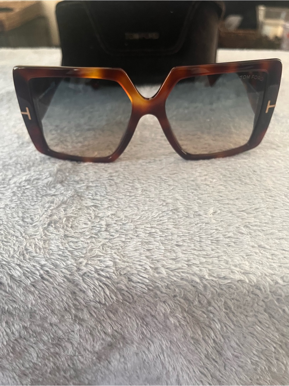 Tom Ford “Quinn” Oversized Sunglasses in Tortoiseshell Brown with Gold T Accents - Picture 6 of 6